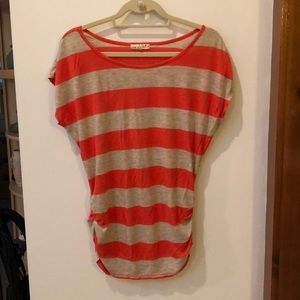 one clothing Striped Puckered Short Sleeve Top,M